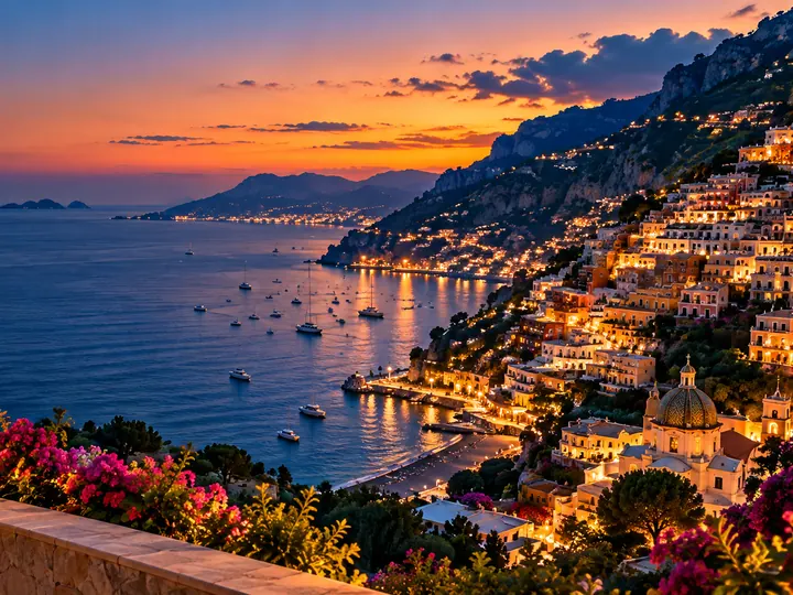 Positano sul mare, al tramonto